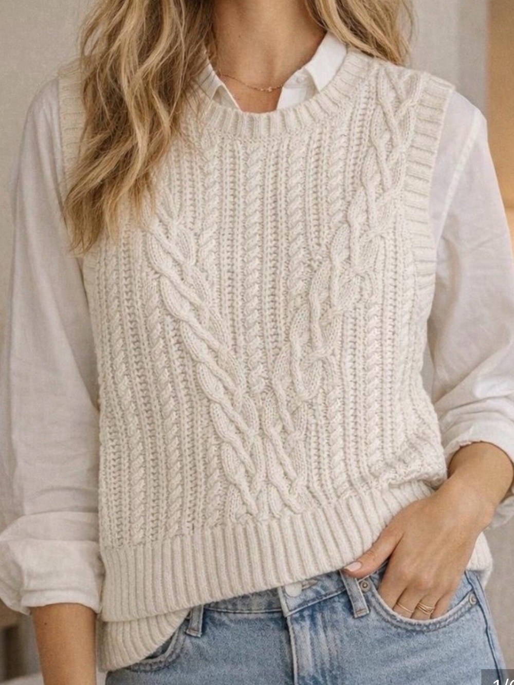 Rachel Zoe size small Cream Cable Knit Sleeveless Sweater Vest chunky knit